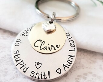 Don't do stupid shit keychain, Funny Gift, New driver keychain, New driver gift, Keychain for kids, Sweet 16 gift, Funny Keychain for Kids