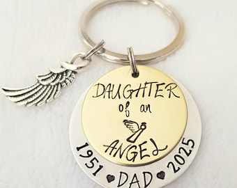 Personalized Dad memorial Keychain, In Memory of Keychain,Sympathy Gift, Daughter of an Angel Keychain,Loss of a Loved One Gift,Hand stamped