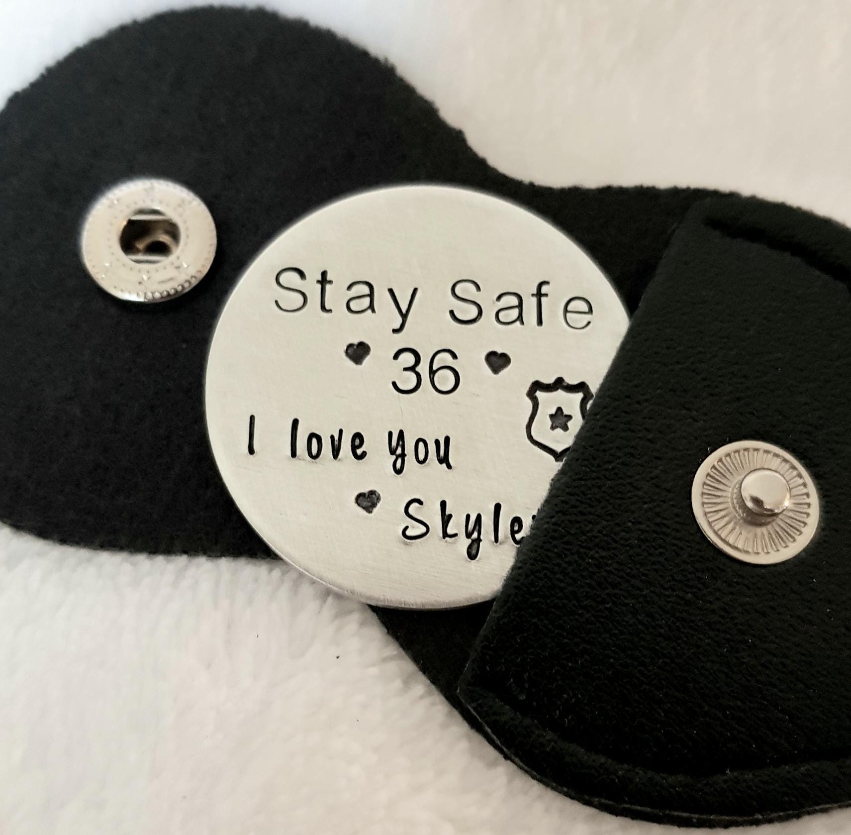 Hand Stamped Police Coin, Be Safe Coin, Wallet Insert, Police Token, Officer Gift, Gift for Husband, Graduation Gift, Law Enforcement Coin