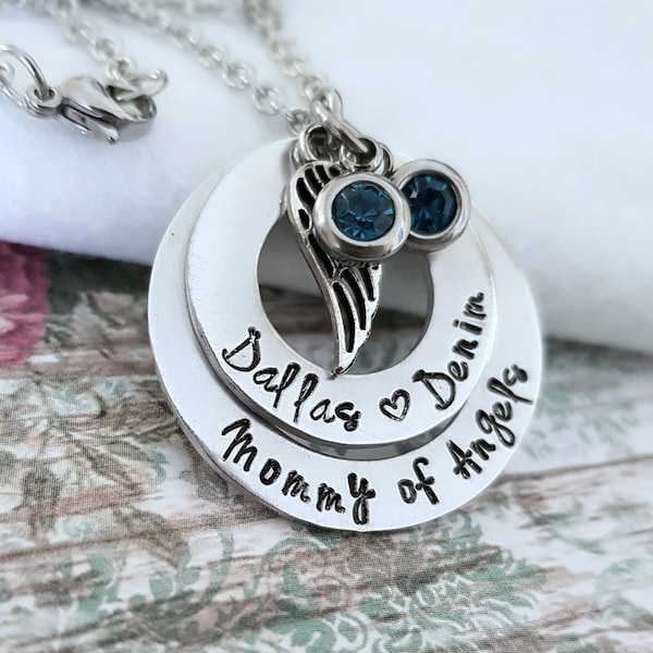 Mommy of Angels Necklace, Personalized,Child Memorial,Miscarriage, In Memory of Twins, Infant Loss, Twins Memorial Necklace,Loss of Twins