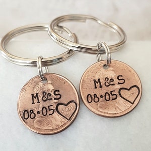 Hand Stamped Penny Key Chain,Lucky Penny Keychain,Lucky Us,Special Date,Personalized Gift,Anniversary Gift,Wedding Key Chain,Husband Gift