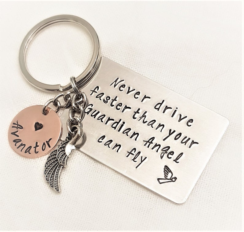 New Driver Key Chain Personalized Guardian Angel Key Chain Angel Key Chain Gift Sweet 16 Key Chain Hand Stamped Key Chain Sweet 16 Gift