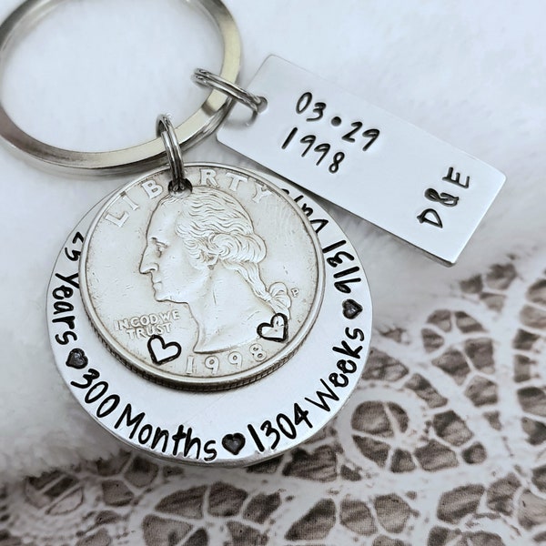 25 Year Anniversary Gift, 25 Year Anniversary Keychain, Husband Gift, Wife Gift, Couples Gift,Anniversary Gift for Him, Personalized Gift
