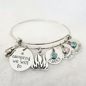 Camping Bracelet,Camping Jewelry,Gift for Camper,Coil Bracelet,Gift for Her,Camping Gift,Family Name Bracelet,Camper Gift,Summer Jewelry