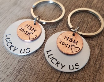 Personalized Couples Keychains, Couples Gift, Husband Gift, Lucky Us Keychain,Husband Gift, Anniversary Keychain, Anniversary Gift,Wife Gift