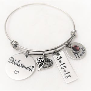 Bridesmaid Bracelet, Personalized Bridesmaid Jewelry, Bridesmaid Bangle,Bridesmaid Gift,Wedding Party Gift,Thank you Gift,Gift for Her