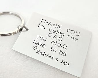 Personalized Stepdad Key Chain - Step Father Key Chain - Birthday gift for Step dad - Hand Stamped Gift - Step Dad KeyChain - Gift for him
