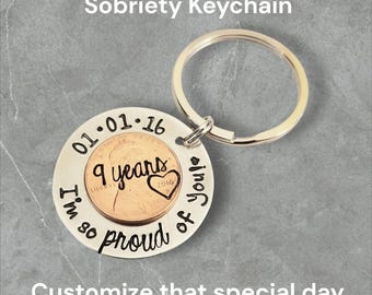 Personalized Sobriety Keychain, Sobriety Gift, AA Recovery Gift, Gift for Recovering Addict, Sobriety Anniversary Gift, Recovery Keychain