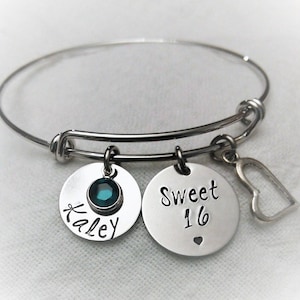 Personalized Sweet 16 Bracelet, Name Bangle,Sweet 16 Gift,Birthday Gift, 16th Birthday GIft,Sweet 16 Jewelry, Daughter Gift,GIft for Her