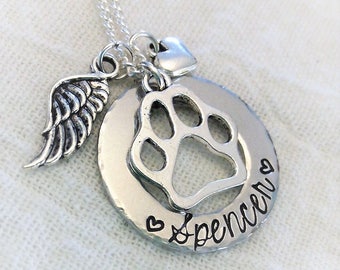 Personalized Pet Memorial Necklace, Dog, Cat, In Memory Of Necklace, Remembrance Jewelry, Pet Memorial Jewelry, Angel Pet Necklace, Handmade