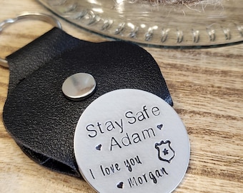 Hand Stamped Police Coin, Be Safe Coin, Wallet Insert, Police Token, Officer Gift, Gift for Husband, Graduation Gift, Law Enforcement Coin