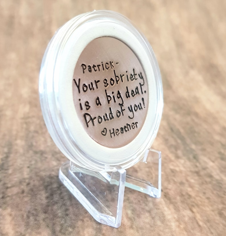 Personalized Sobriety Coin and Case, Sobriety Gift, AA Recovery Gift, Gift for Recovering Addict, Sober Anniversary Gift, 1 Year Sober Gift image 2