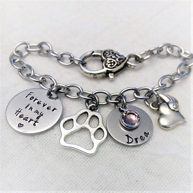 Personalized Pet Memorial Bracelet, Pet Memorial Jewelry, Memorial Dog Bracelet, In Memory of Gift, Remembrance Jewelry, Pet Remembrance image 1