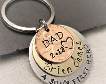 Personalized Dad Key Chain, A Son's First Hero Key Chain, Dad Gift,Gift for Dad,Dad Keychain,Father's Day Gift,Penny Key Chain, Gift for Him