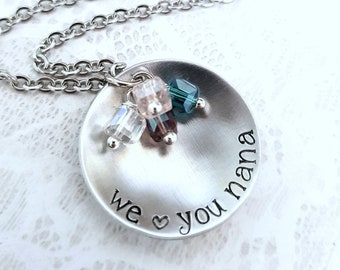 Personalized Nana Necklace,Mom Necklace,Nana Jewelry,Grandma Jewelry,Mother's Day Gift, Gift for Nana,Hand Stamped Gift, Birthstone Necklace