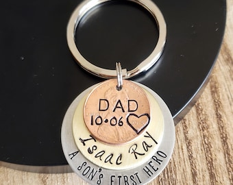 Personalized Dad Key Chain, A Son's First Hero Key Chain, Dad Gift,Gift for Dad,Dad Keychain,Father's Day Gift,Penny Key Chain, Gift for Him
