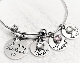 Personalized Mother Bracelet, Hand Stamped Jewelry, Mom Jewelry, Gift for Mom, Mother Bangle, Gift for Her, Grandma Gift, Grandma Jewelry