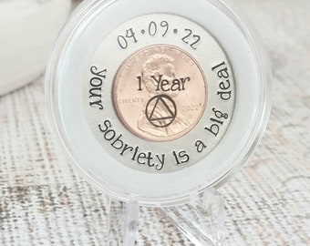 Personalized Sobriety Coin and Case, Sobriety Gift, AA Recovery Gift, Gift for Recovering Addict, Sober Anniversary Gift, 1 Year Sober Gift