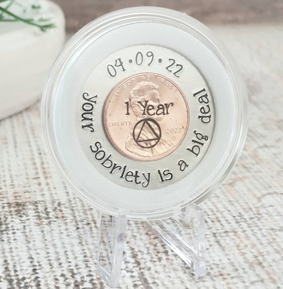 Personalized Sobriety Coin and Case, Sobriety Gift, AA Recovery Gift, Gift for Recovering Addict, Sober Anniversary Gift, 1 Year Sober Gift