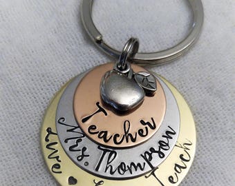 Personalized Teacher Gift, Teacher Key Chain, Custom Made Teacher Key Chain, Gift for Teacher, Educator Gift, Professor Gift, Hand Stamped