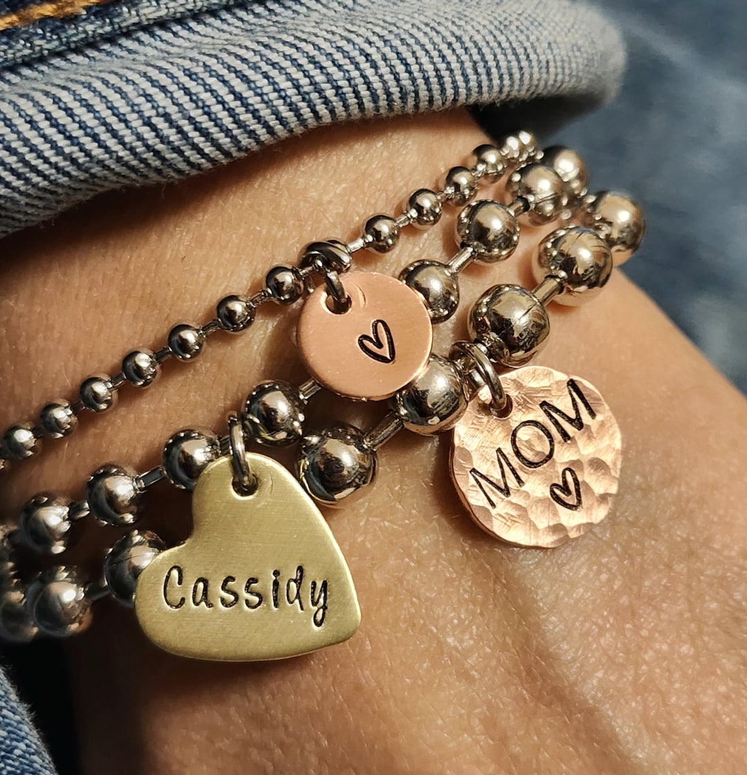 Personalized Mom Bracelet, Gift for Mom, Gift for Her, Ball Chain ...