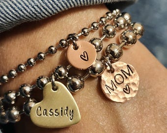 Personalized Mom Bracelet, Gift for Mom, Gift for her, Ball Chain Bracelet, Layered Wristwear, Mother Gift, Custom Made, Stackable Jewelry