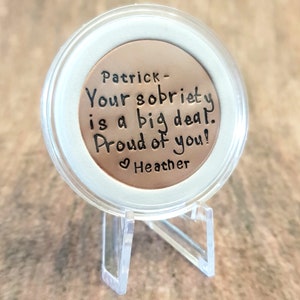Personalized Sobriety Coin and Case, Sobriety Gift, AA Recovery Gift, Gift for Recovering Addict, Sober Anniversary Gift, 1 Year Sober Gift image 3