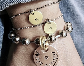 Personalized Aunt Bracelet, Gift for Aunt, Initial Bracelet, Ball Chain Bracelet, Layered Wristwear, Aunt Gift, Hand Made, Stackable Jewelry