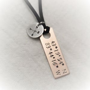 Men's Coordinates Necklace, Men's Compass Necklace, Longitude, Latitude, Gift for Him, Coordinates Jewelry, Men's Jewelry, Boyfriend Gift