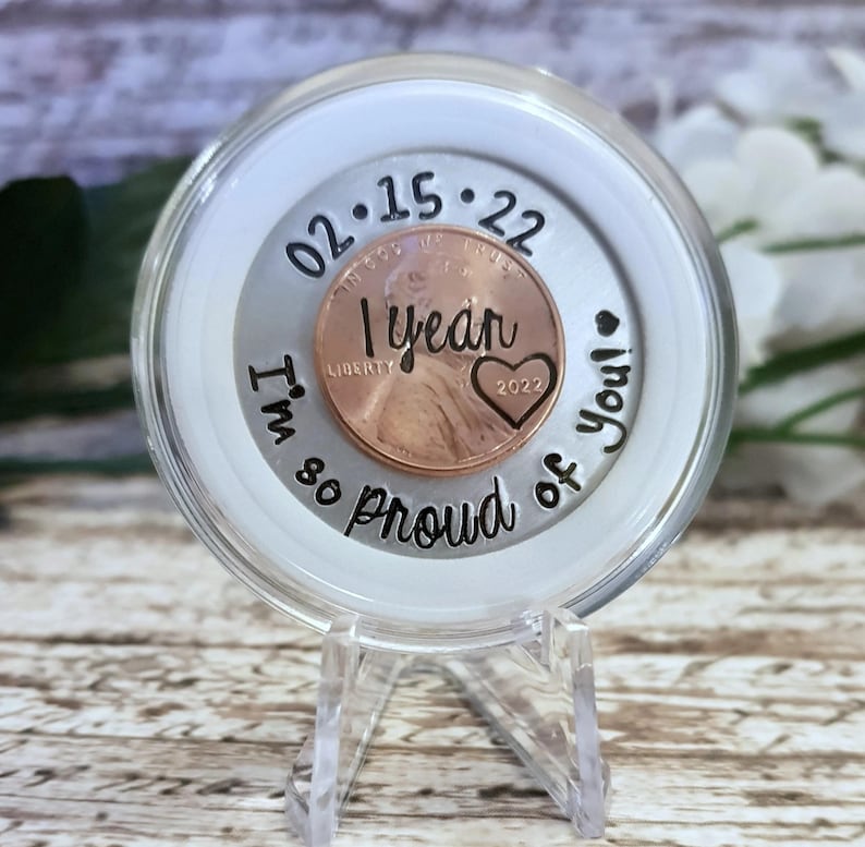 Personalized Sobriety Coin and Case, Sobriety Gift, AA Recovery Gift, Gift for Recovering Addict, Sober Anniversary Gift, 1 Year Sober Gift image 1