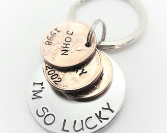 Personalized Lucky Penny Key Chain, Mom Key Chain, Husband Key Chain, Wife Key Chain, Husband Gift, Wife Gift, Grandma Gift, Grandpa Gift