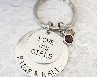 Personalized Mom Keychain,Dad Keychain,Gift for Him,Gift for Her,Keychain with Names,Mom Key Chain,Father Key Chain,Hand Stamped Gift