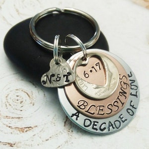 10 Year Anniversary Key Chain,10 Year Anniversary Keychain,Decade Keychain,Anniversary Gift,2007,2008,Dime Keychain,Dime Key Chain,Christmas
