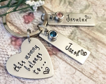 Personalized Mommy Keychain,Mother Key Chain,Gift for Mom,Mother's Day gift,Mother Gift,Mom Gift,Grandchildren Keychain,Hand Stamped Gift
