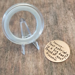 Personalized Sobriety Coin and Case, Sobriety Gift, AA Recovery Gift, Gift for Recovering Addict, Sober Anniversary Gift, 1 Year Sober Gift image 4