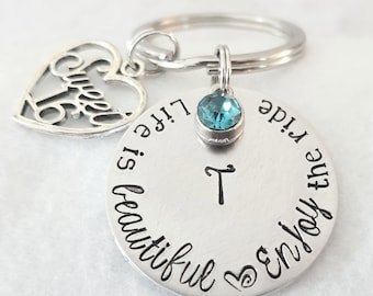 Personalized Sweet 16 Keychain,Sweet 16 Keychain,Gift for Sweet 16, Daughter Birthday Gift,16th Birthday Gift,Gift for Teen,Sweet 16 Gift