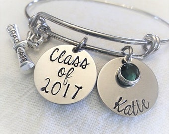 Personalized Graduation Bracelet, Senior Jewelry, Graduation Bangle, Graduate Bangle, Gift for Graduation, Senior Gift, Gift for Senior