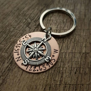 Personalized Coordinates Key Chain, Latitude, Longitude, GPS Key Chain, Coordinates Keychain, Compass Key Chain, Gift For Husband, Wife Gift