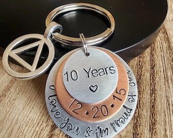 Personalized Sobriety Keychain, Sobriety Anniversary Gift, Sobriety Gift, Sober Keychain, Recovery Keychain, Recovery Gift, AA Keychain