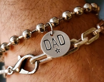 Personalized Dad Bracelet set, Mans Gift Idea, New Dad Gift, Layered Ball Chain Bracelet, Daddy Jewelry. Gift For Him, Father Keepsake