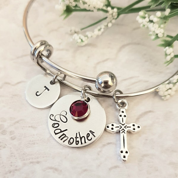 Personalized Godmother Bangle, Godmother Bracelet, Godmother Jewelry, Gift for Godmother, First Communion, Baptism Jewelry, Baptism Bangle