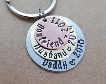 Personalized Husband Keychain, Special Date Keychain, Daddy Key chain, Gift for dad, Gift for Husband,Custom Gift,Father's Day Gift Dad Gift