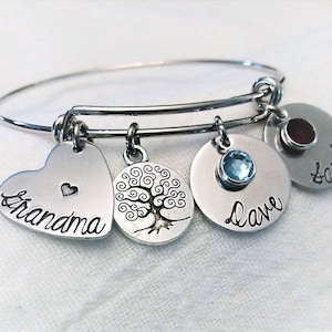 Personalized Grandma Bracelet,Family Tree Bracelet,Grandma Jewelry,Tree of Life Bangle,Birthstone Bracelet,Kids Name Bracelet,Grandma Gift