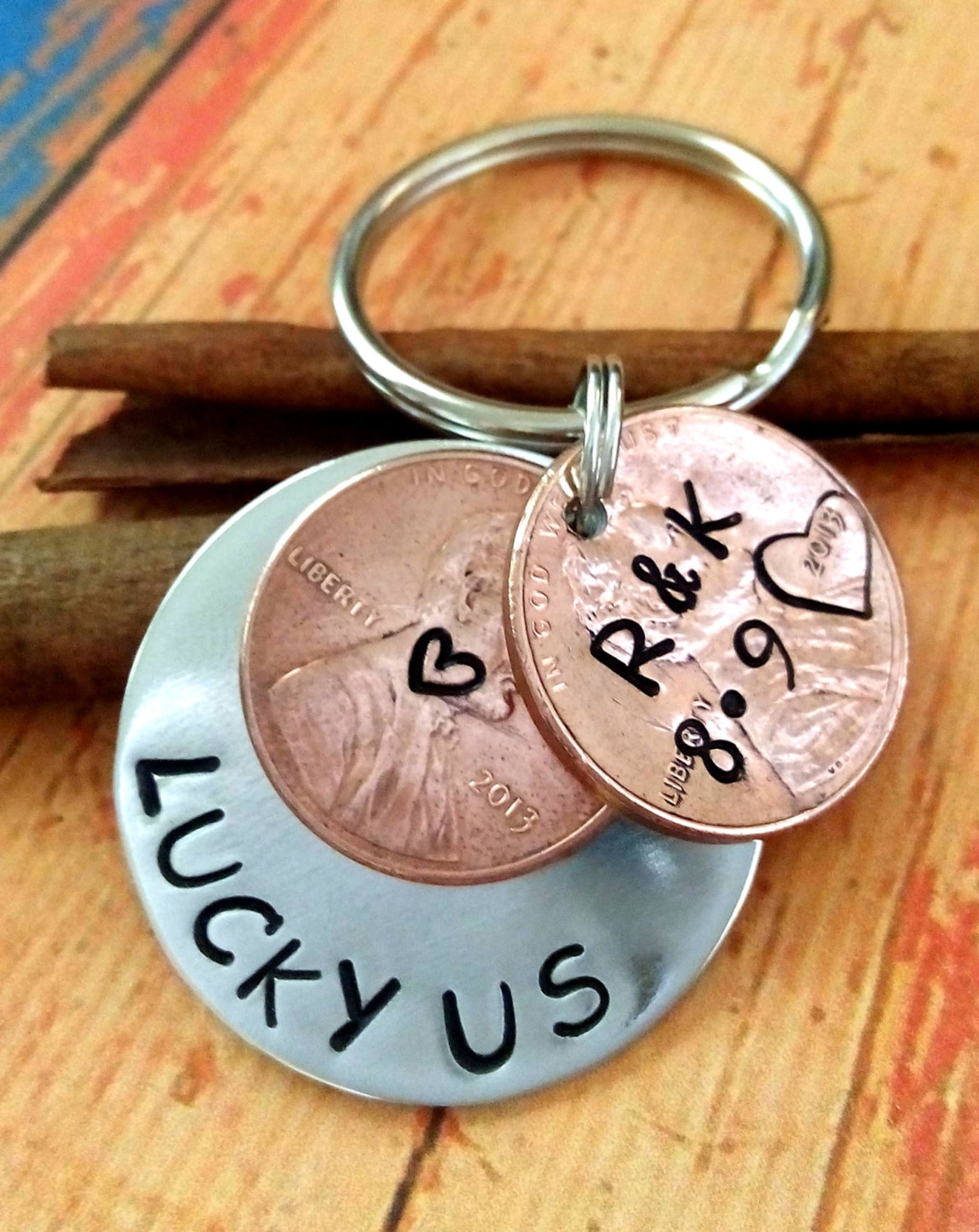 Personalized Penny Keychainlucky Us Keychaintwo Penny Key Etsy