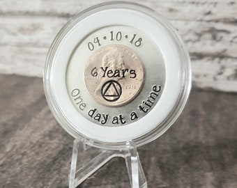 Personalized Sobriety Coin and Case, Sobriety Gift, AA Recovery Gift, Gift for Recovering Addict, Sober Anniversary Gift, 1 Year Sober Gift