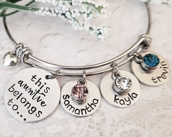 Personalized Aunt Bracelet, Auntie Bangle, Gift for Aunt, Aunt Gift, Aunt Jewelry, Hand Stamped Gift, Hand Stamped Jewelry, Name Bangle