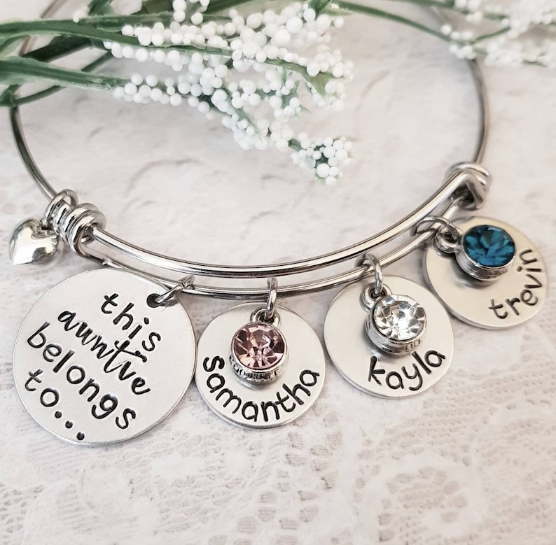 Personalized Aunt Bracelet, Auntie Bangle, Gift for Aunt, Aunt Gift, Aunt Jewelry, Hand Stamped Gift, Hand Stamped Jewelry, Name Bangle image 1