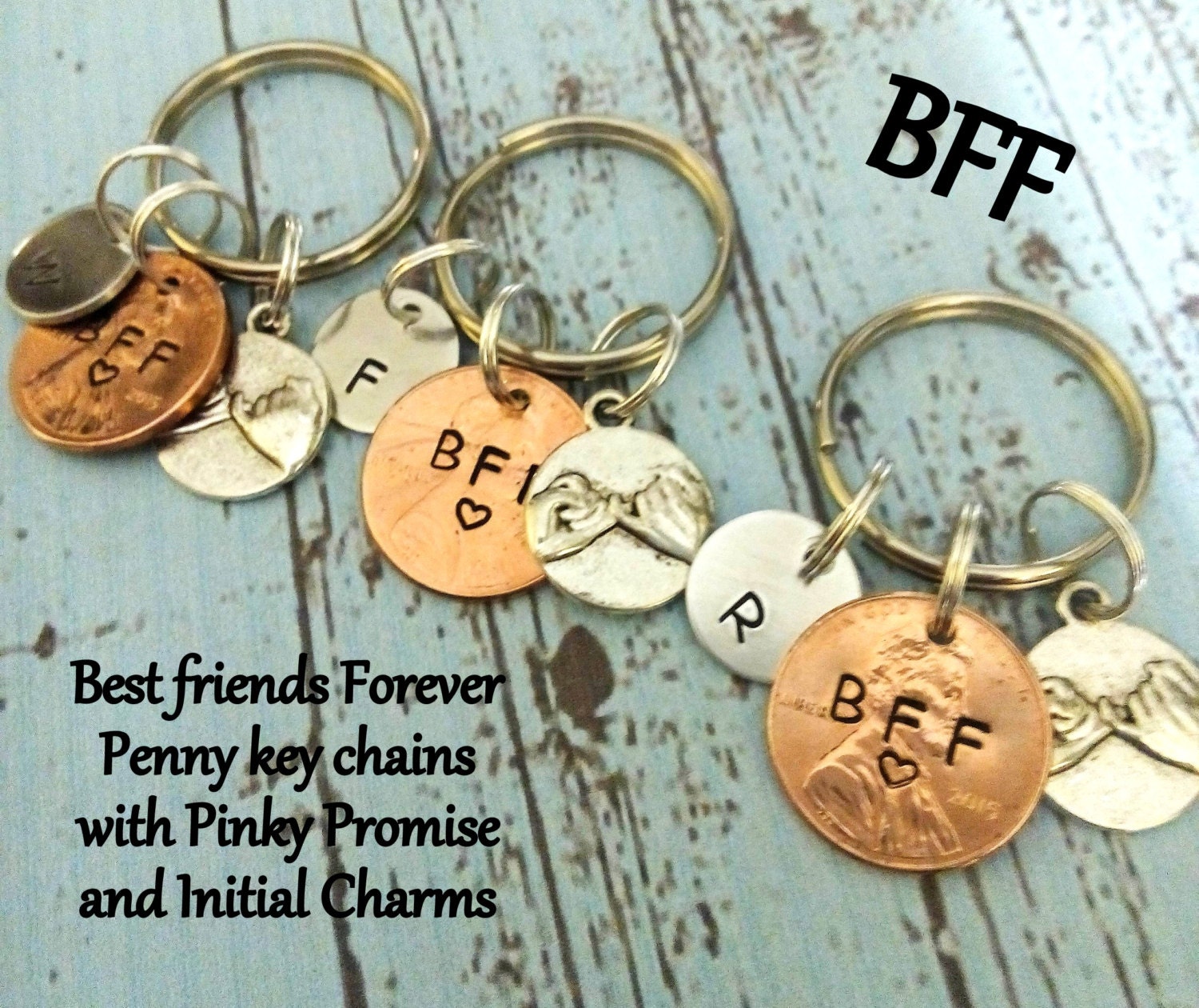 Personalized Best Friends Key Chainsset of 3 Keychainspinky Etsy