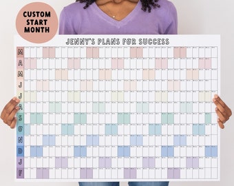 Gepersonaliseerde muurplanner - Kies uw eigen startdatum - A2-muurkalender - Jaarplanner - Maandplanner - Gepersonaliseerde muurdecoratiegift