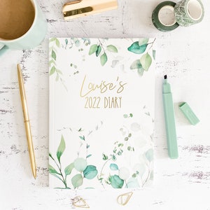 Personalised 2022 Diary - Eucalyptus or Blush - Week to view, A5 Dated Planner, Gift for Her, Personalized Journal Agenda, Bespoke Organiser